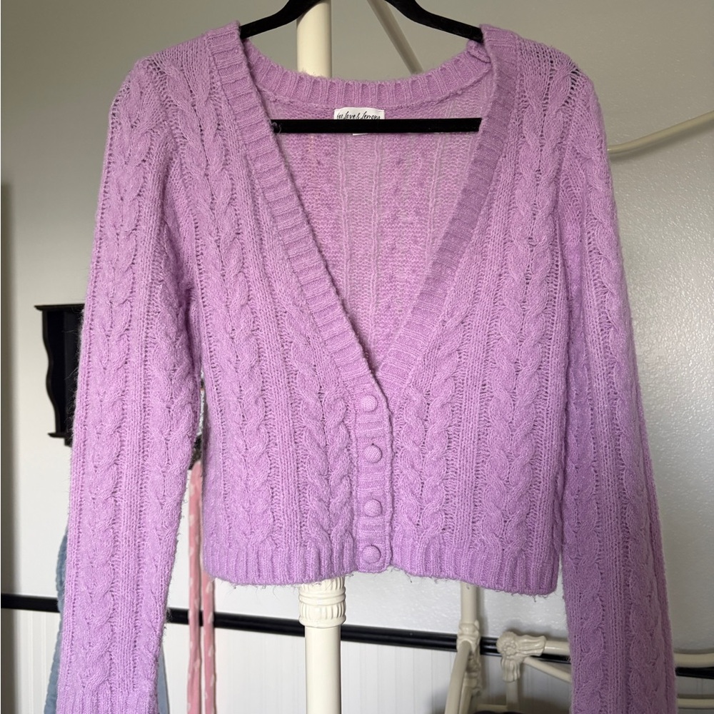 For Love And Lemons Lilac Cable Knit Cardigan